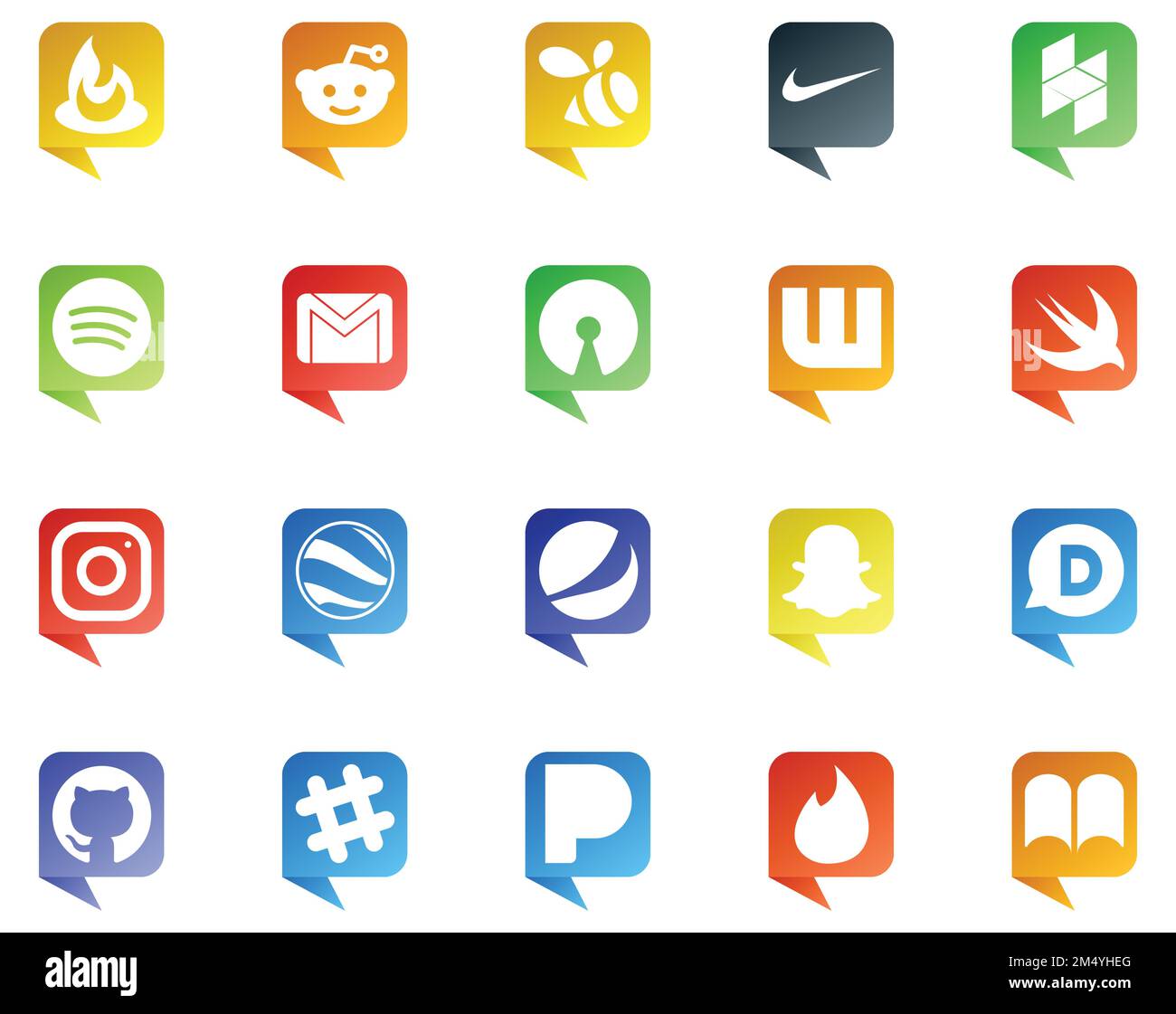 20 Social Media Speech Bubble Style Logo like github. snapchat. mail