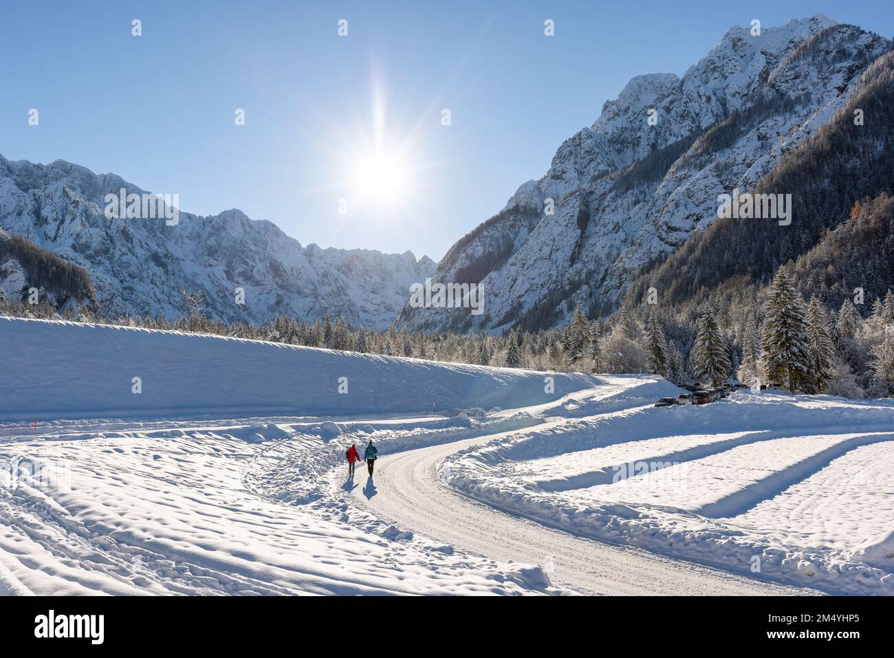 Ski Jump in Planica near Kranjska Gora Slovenia covered in snow at winter time. Stock Photo