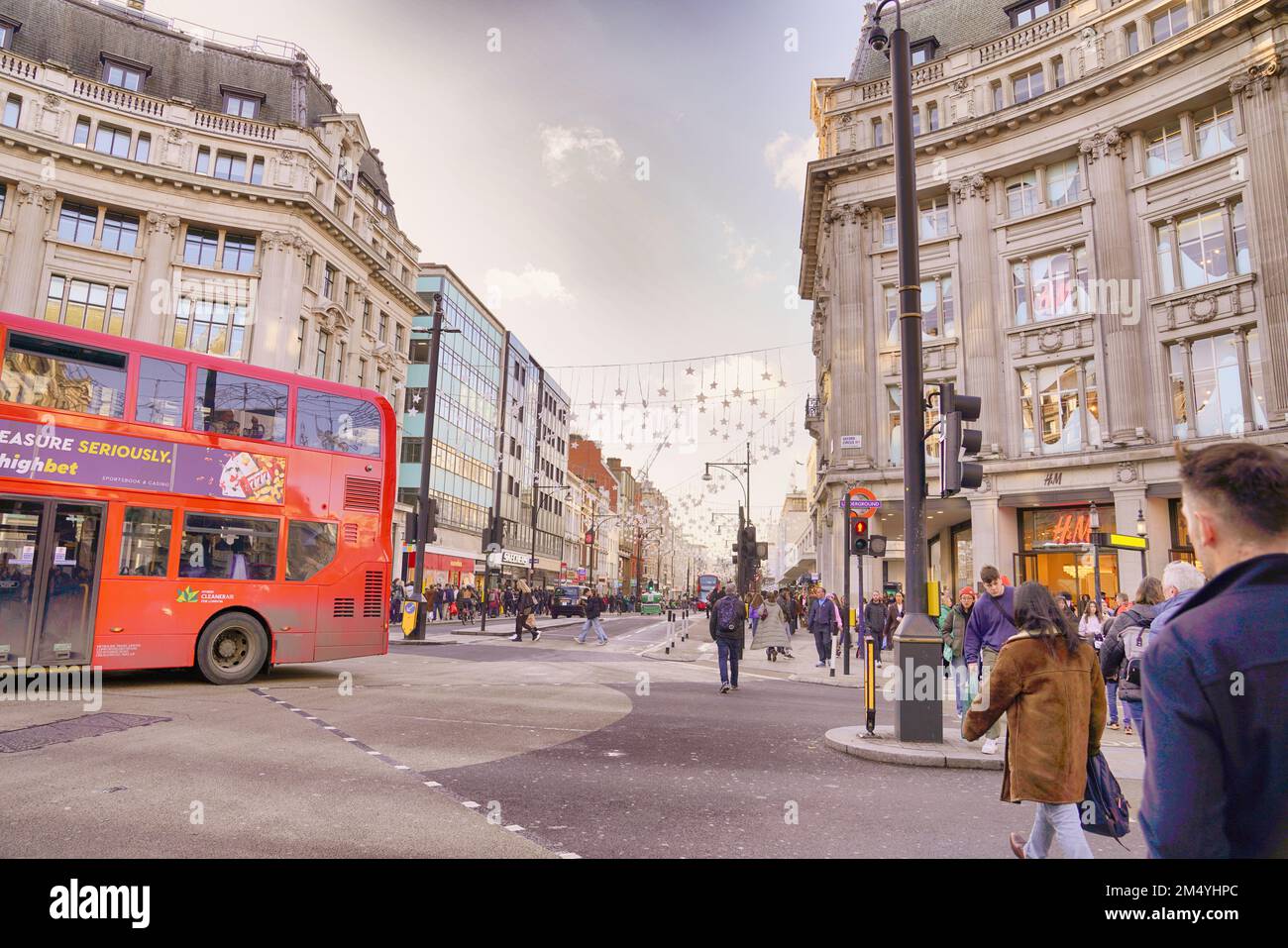London Red Bus On Oxford Street And Regent Street, City of Westminster, London, England, United Kingdom Stock Photo