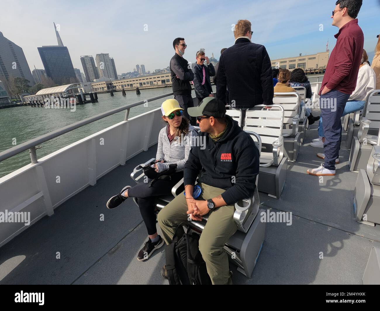 2/7/2022: San Francisco, California: Passengers on a Ferry from San Francisco to Angel island Stock Photo