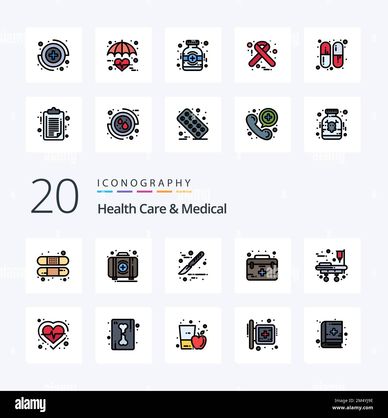 20 Health Care And Medical Line Filled Color icon Pack like medical