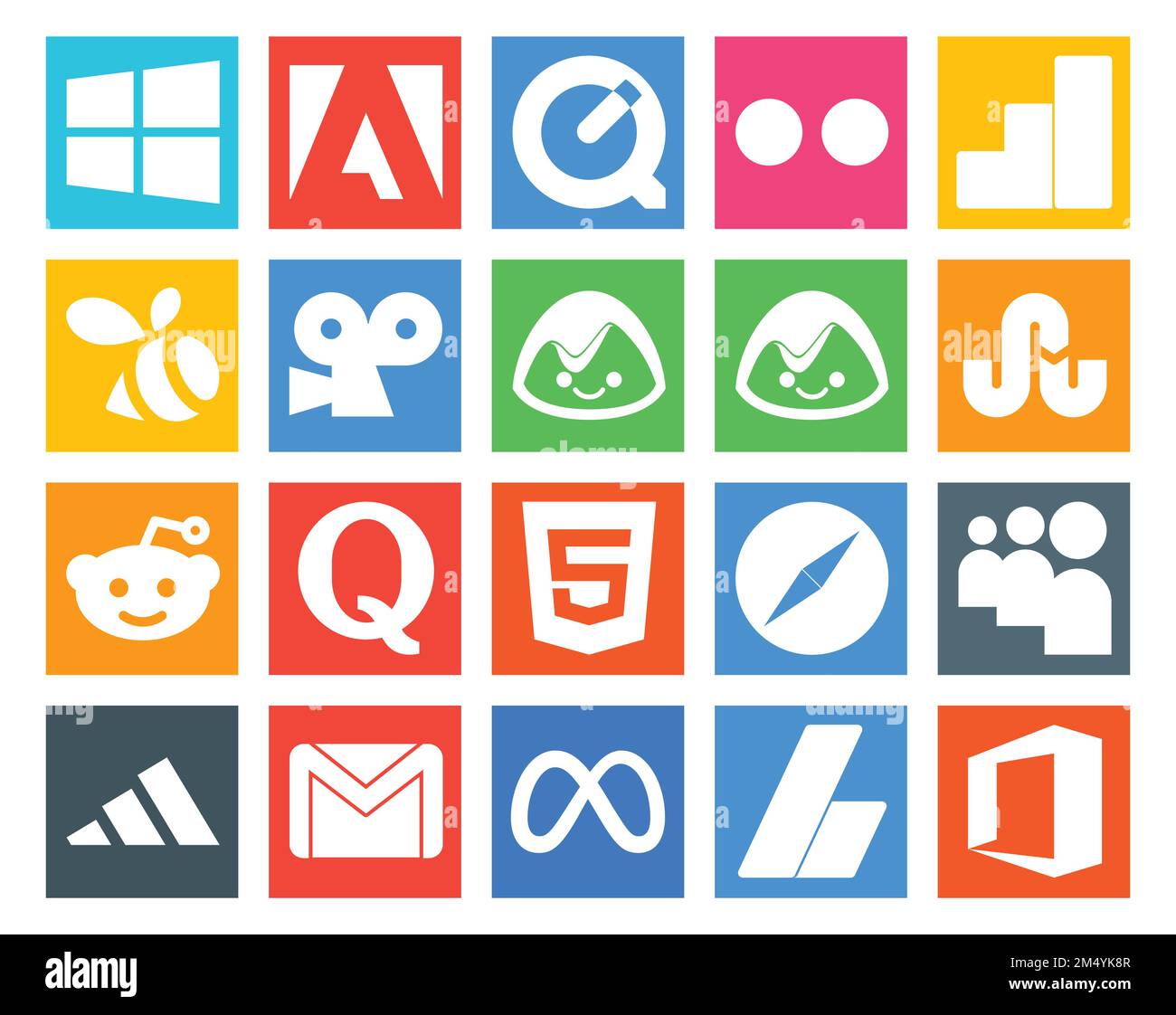 20 Social Media Icon Pack Including gmail. myspace. stumbleupon. browser. html Stock Vector