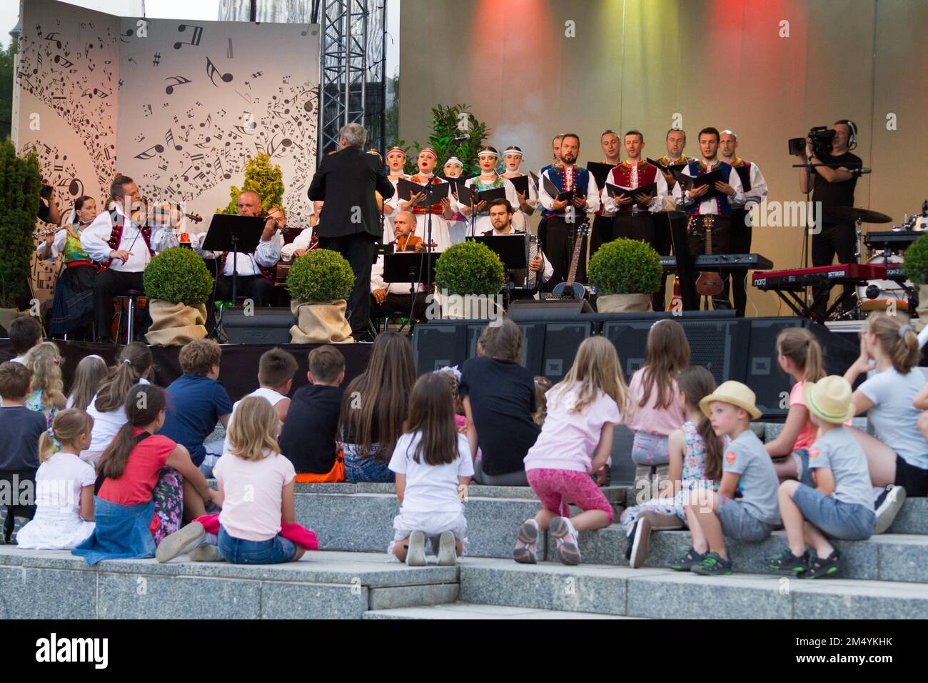 Poddukelský umelecký ľudový súbor (PUĽS) preforming at the benefit concert 'Večer ľudí dobrej vôle' (People of Good Will's Evening) in Nitra, Slovakia. Stock Photo