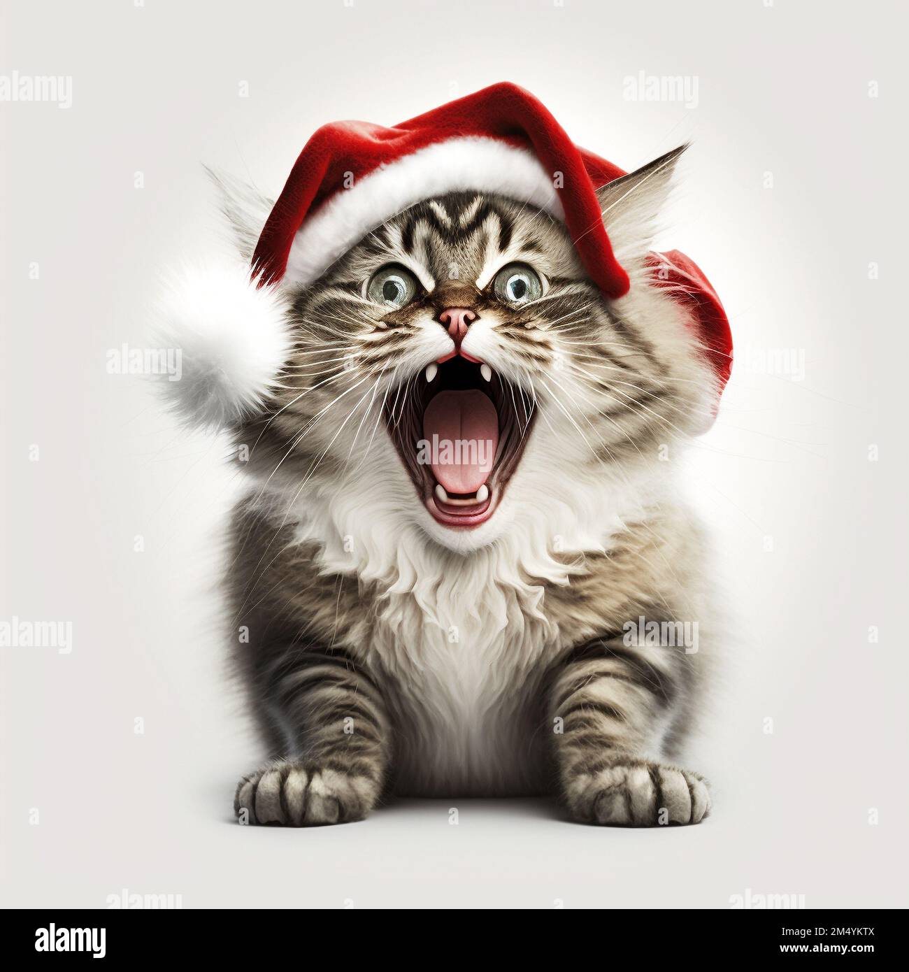 Crazy Santa Cat. Christmas kitty Stock Photo