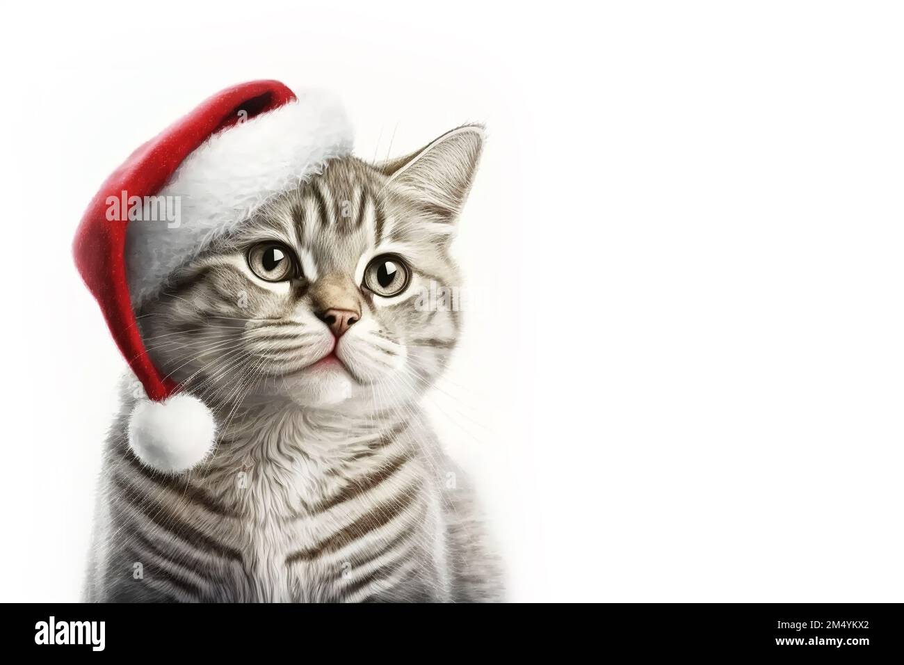 Santa cat isolated white background. Cute Christmas kitty 3d rendering Stock Photo