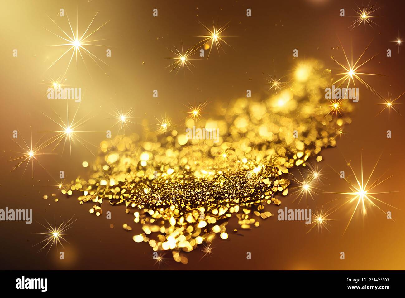 Golden Shiny Background Stars, Lights, Glitter, Sparkles Stock Photo