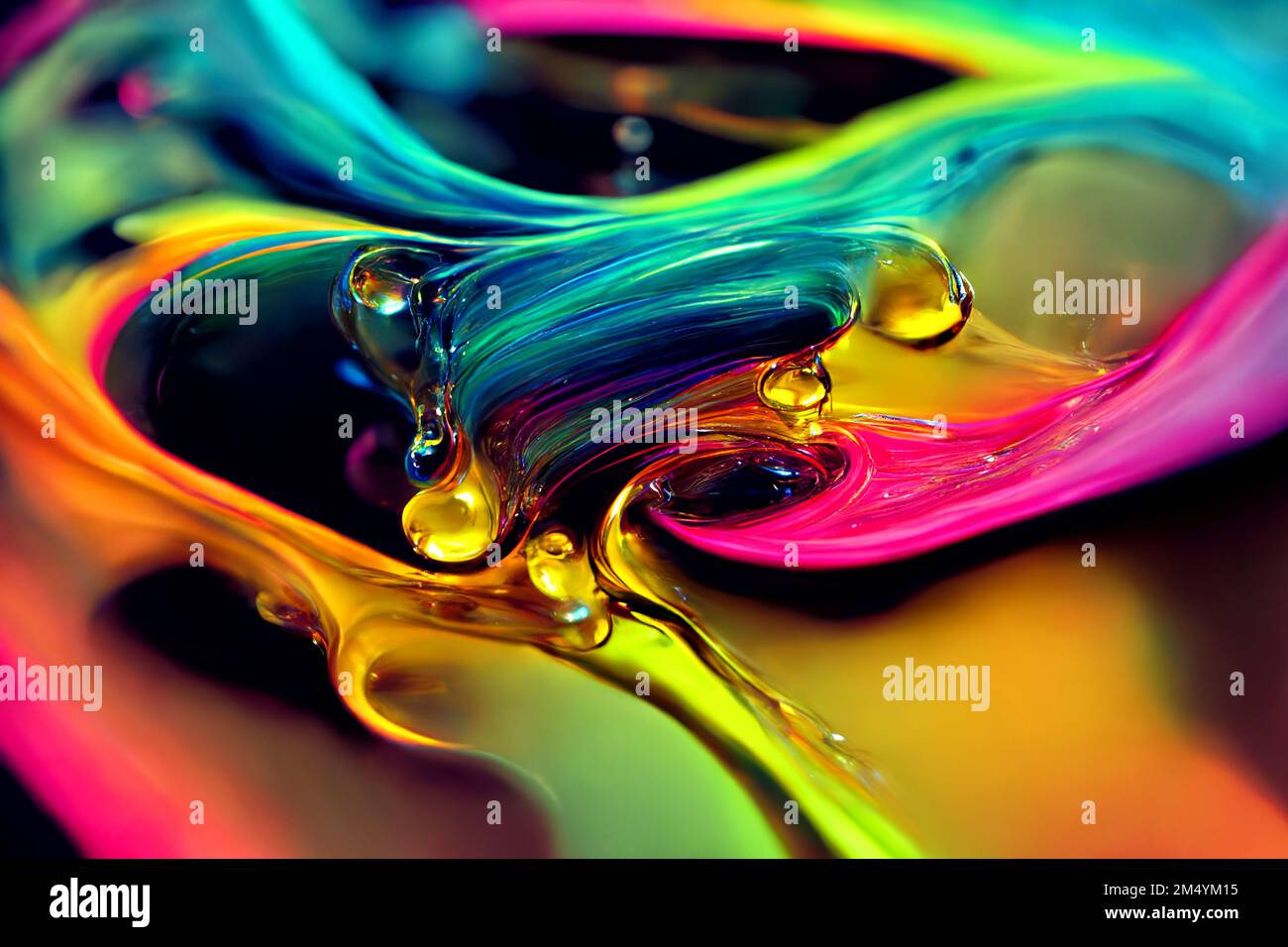 Neon Colors Fluorescent Liquid Splash. Vibrant Background Stock Photo