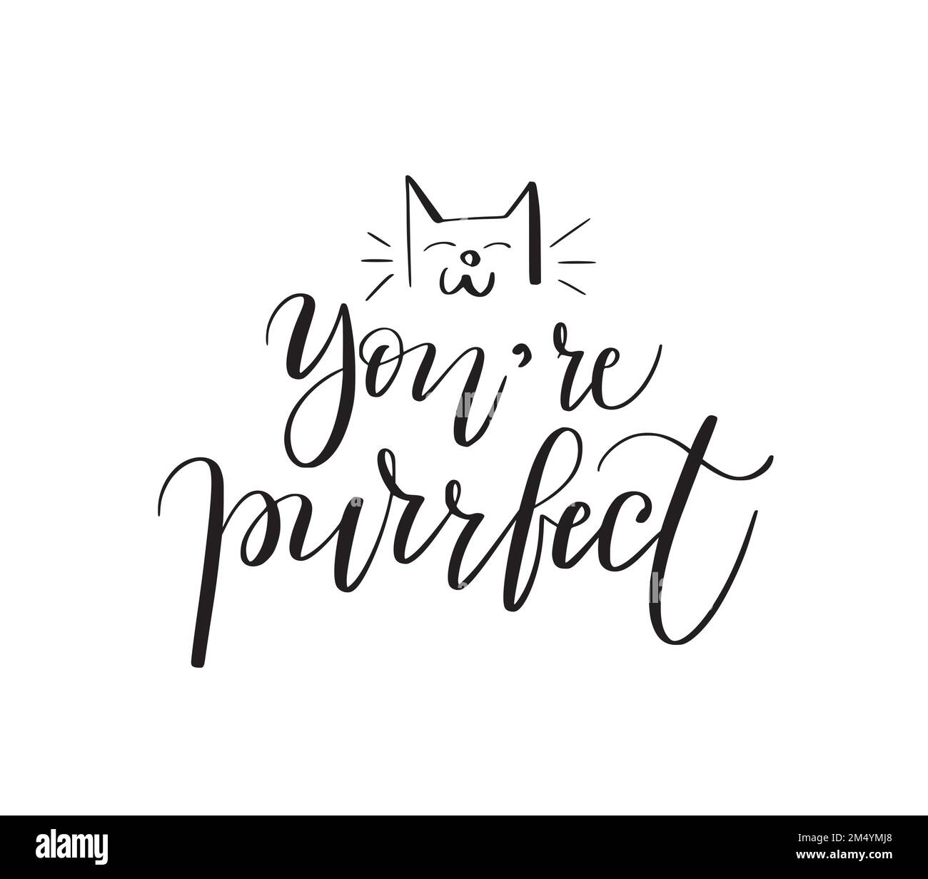 Handdrawn You are perfect phrase. Cute catthemed cheering message