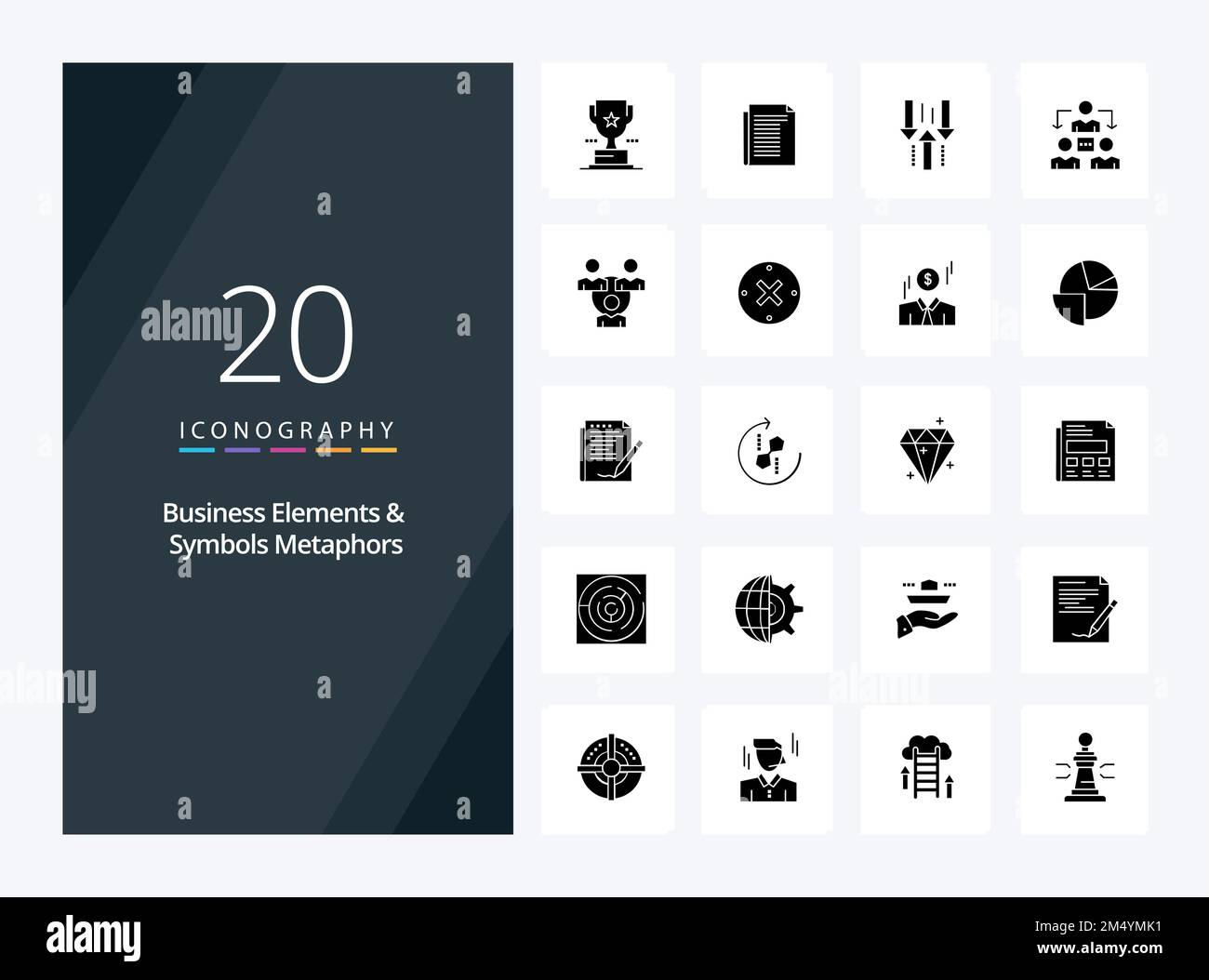 20 Business Elements And Symbols Metaphors Solid Glyph icon for presentation Stock Vector