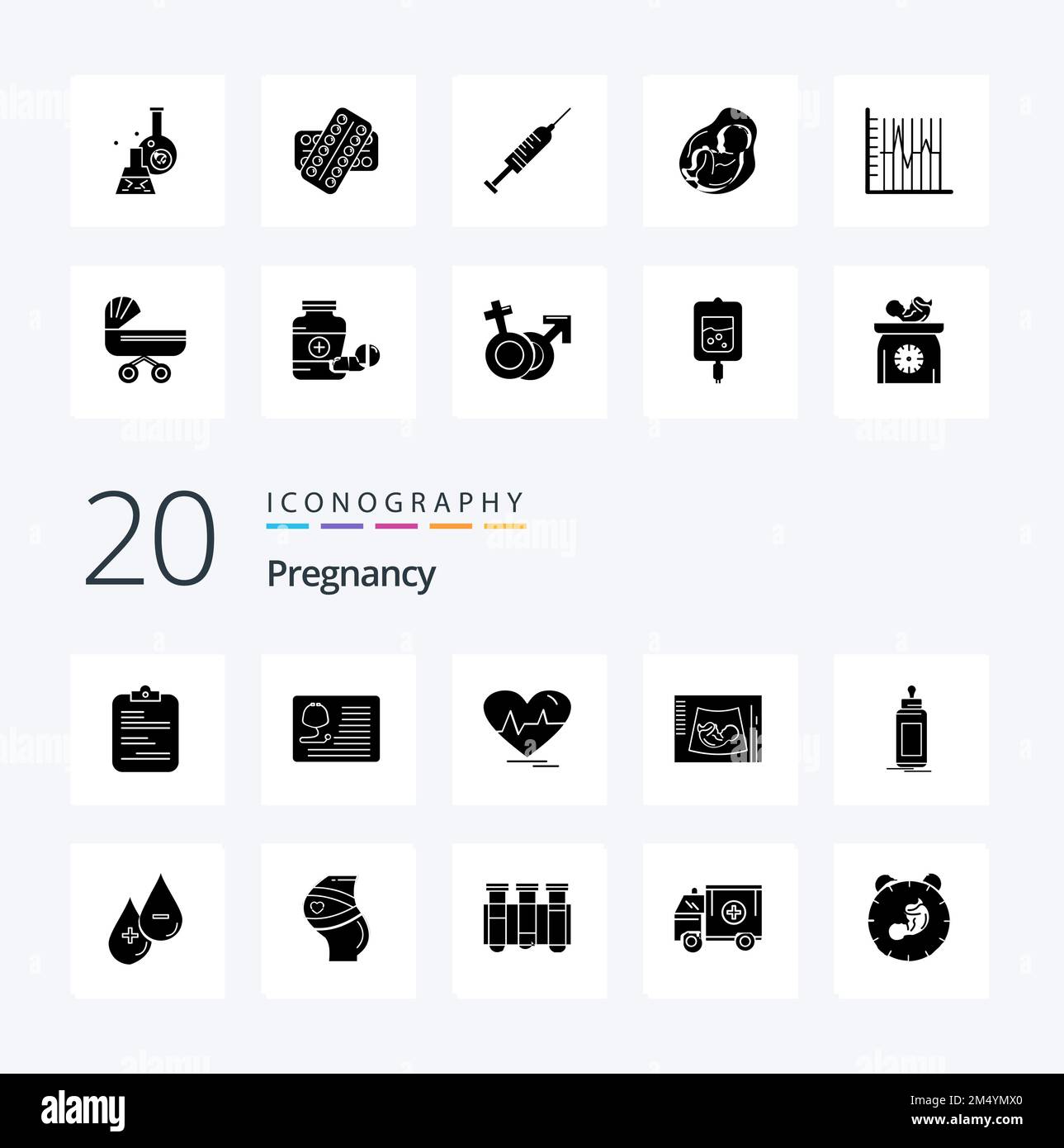 20 Pregnancy Solid Glyph icon Pack like pregnancy beat cardiology pulse heart Stock Vector