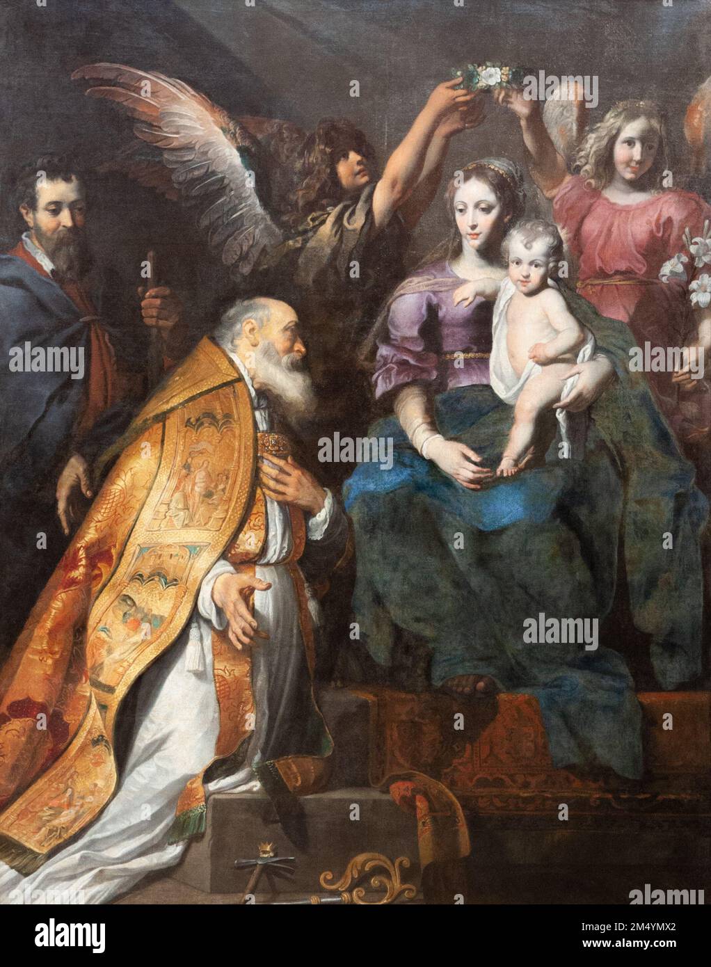Saint Eligius (also Eloy, Eloi or Loye) at the feet of the Virgin Mary and Infant Jesus by Gerard Seghers (1591-1651) Stock Photo