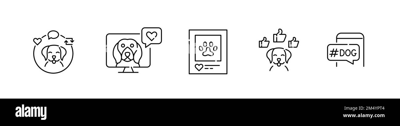 5 dog blogger icons. Pet social media presence. Pixel perfect, editable ...