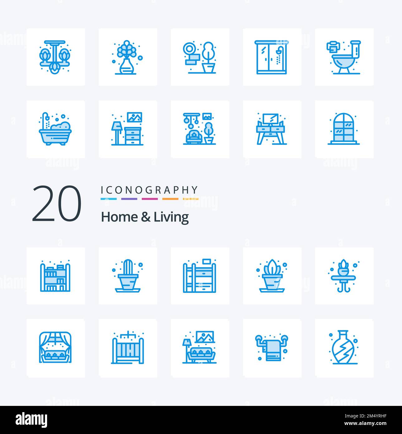 20 Home And Living Blue Color icon Pack like living sofa bunk bed ...