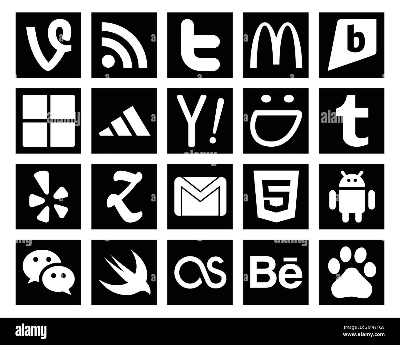 20 Social Media Icon Pack Including html. email. yahoo. gmail. yelp Stock Vector