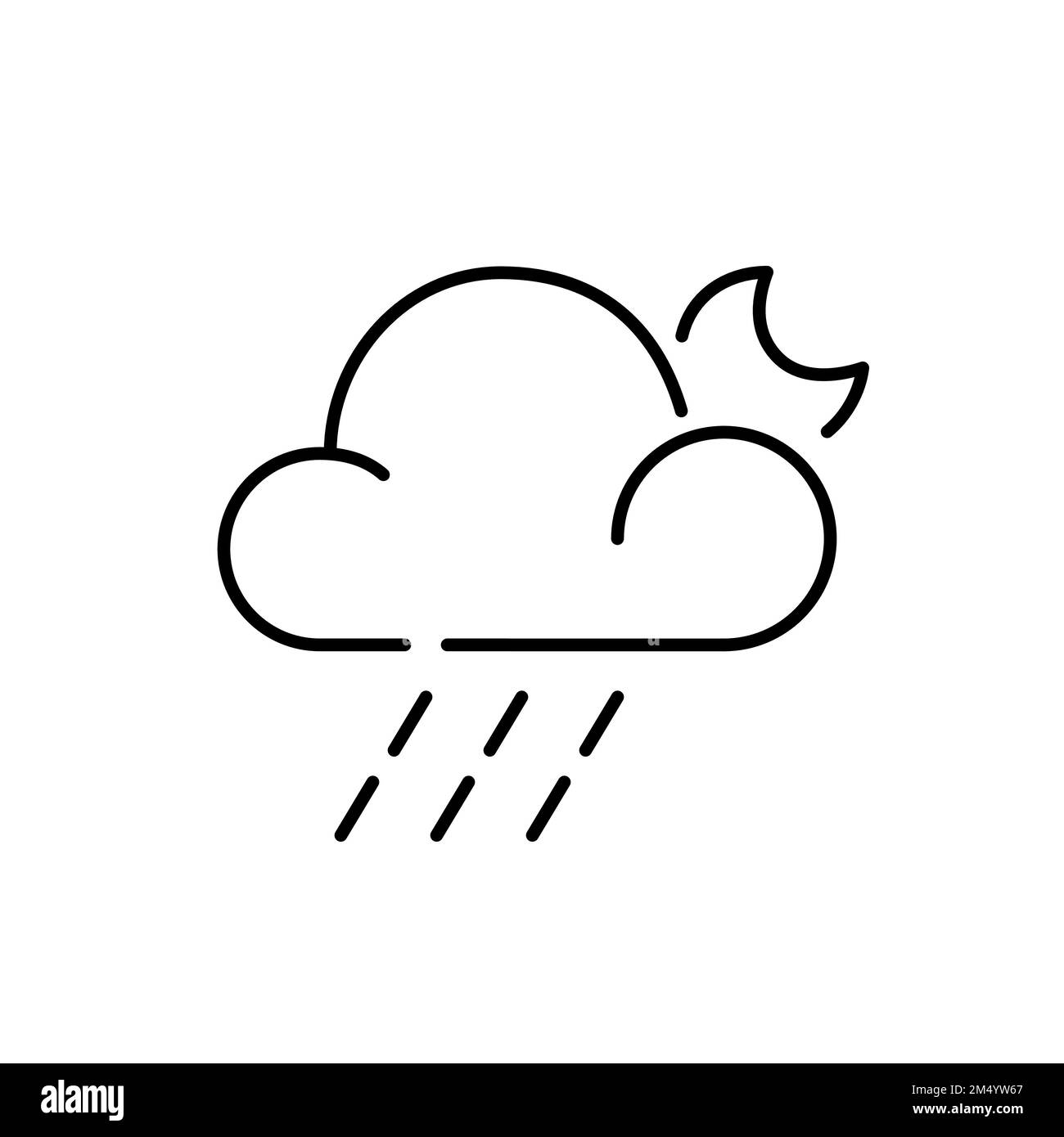 Rain at night. Weather forecast. Pixel perfect, editable stroke simple line icon Stock Vector