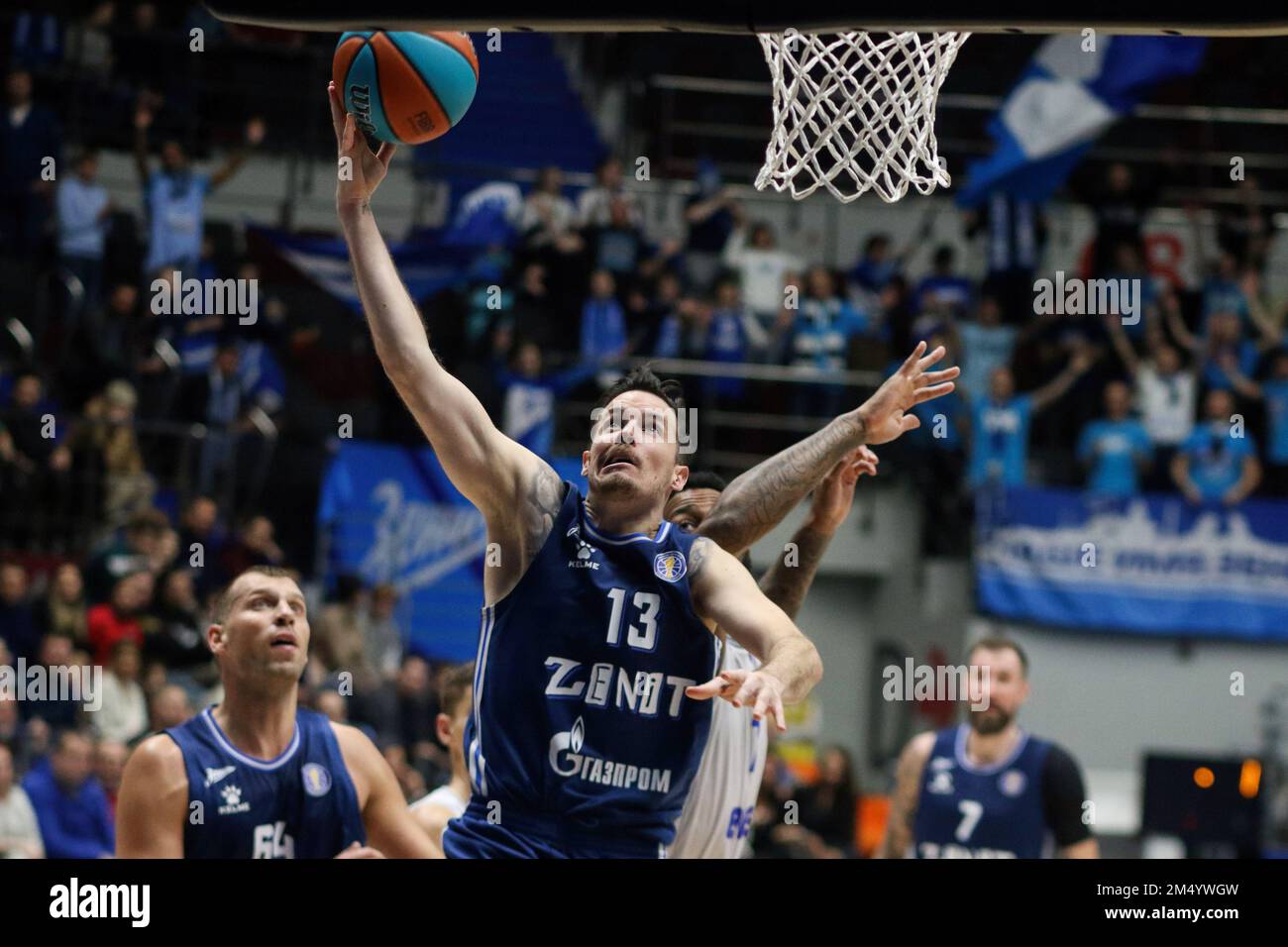 Saint Petersburg, Russia. 23rd Dec, 2022. Thomas Heurtel (No.13) of Zenit  St Petersburg seen during the VTB United League basketball match between Zenit  St Petersburg and Enisey Krasnoyarsk Territory at Sibur Arena.