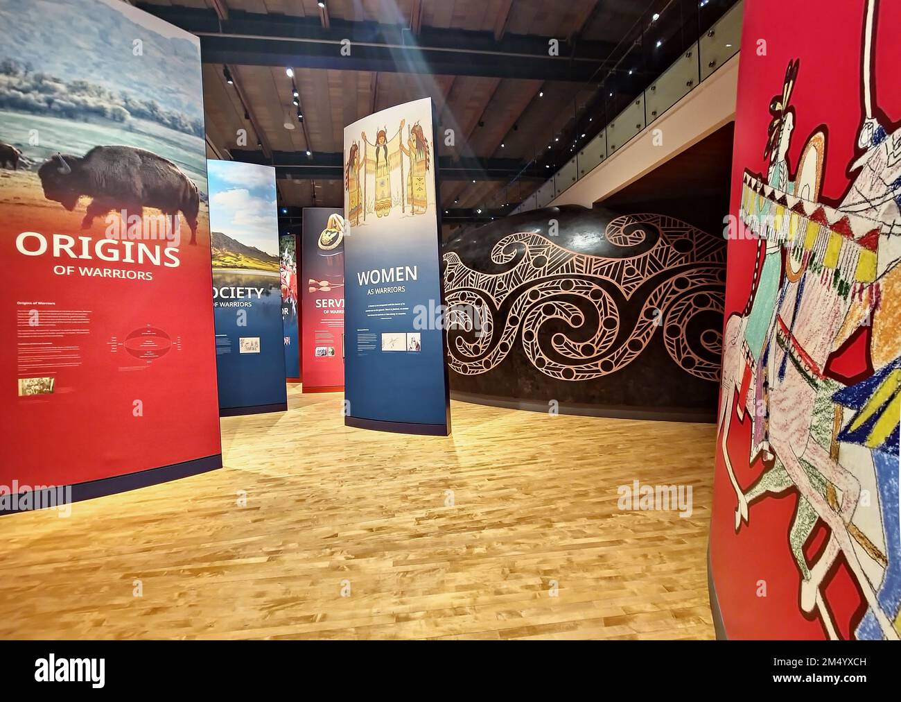 Entrance to the Origins Gallery with educations exhibits and artwork in the First Americans Museum in Oklahoma City, Oklahoma Stock Photo