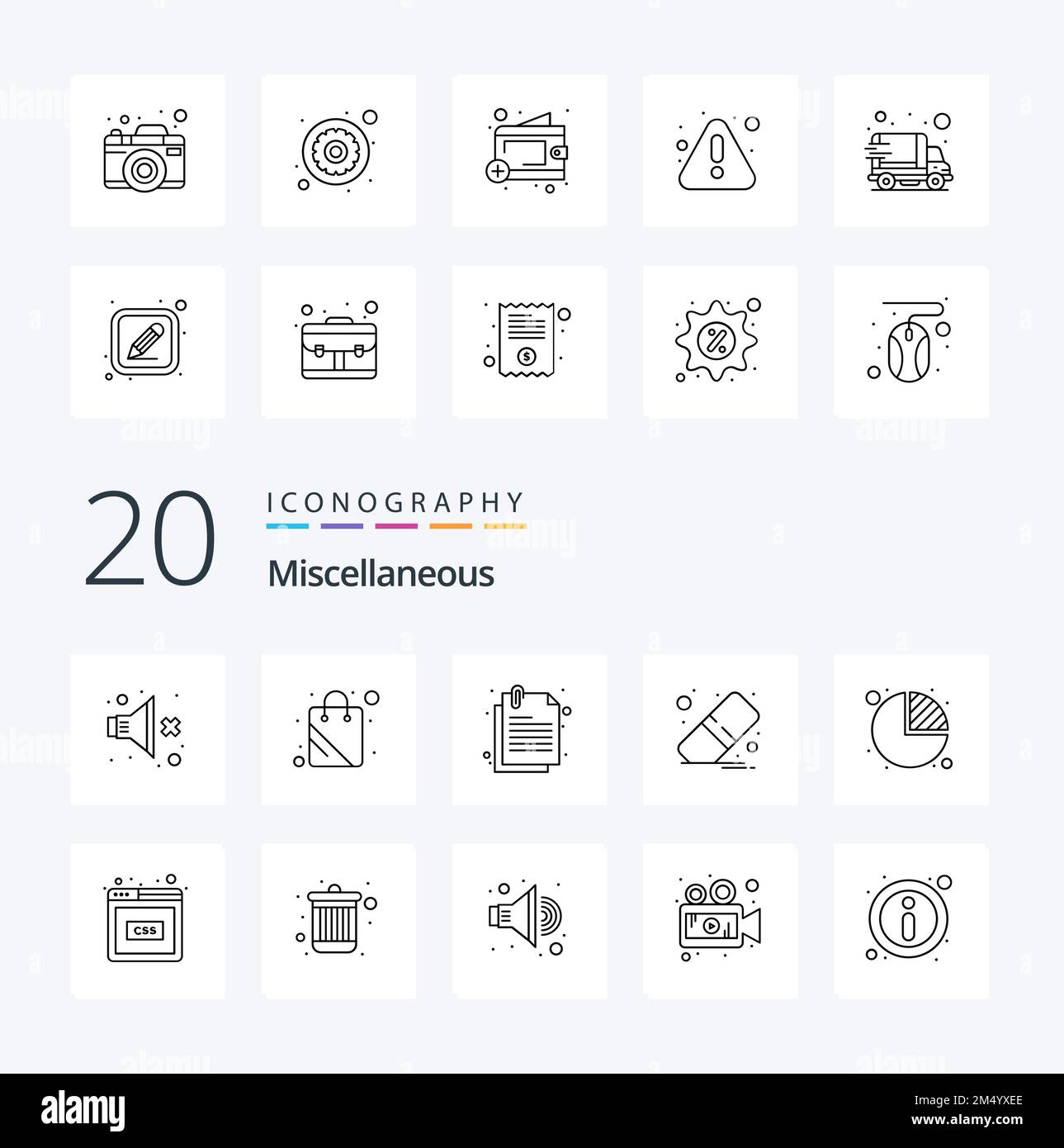 20 Miscellaneous Line icon Pack like pie remover attach rubber clear