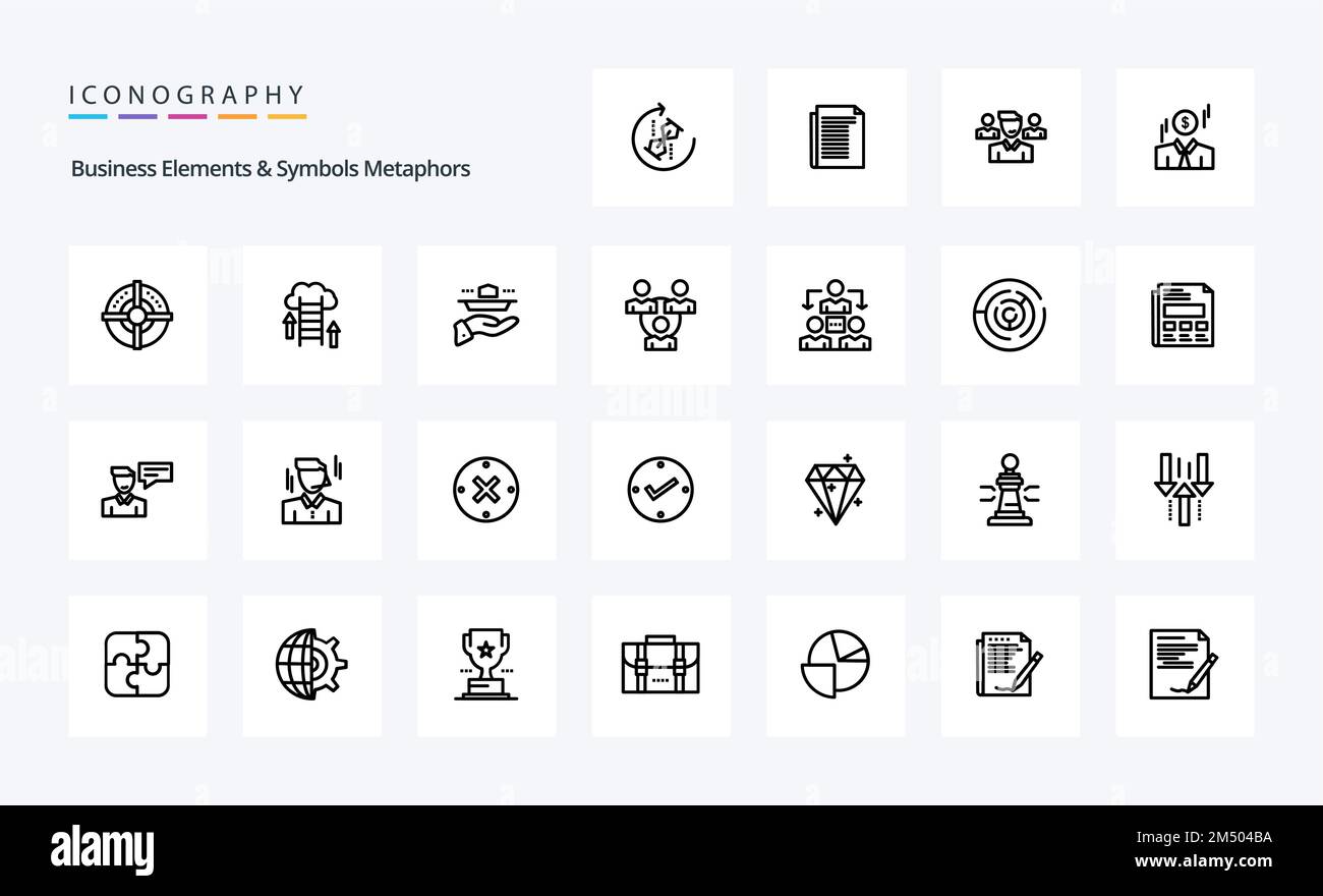 25 Business Elements And Symbols Metaphors Line icon pack Stock Vector