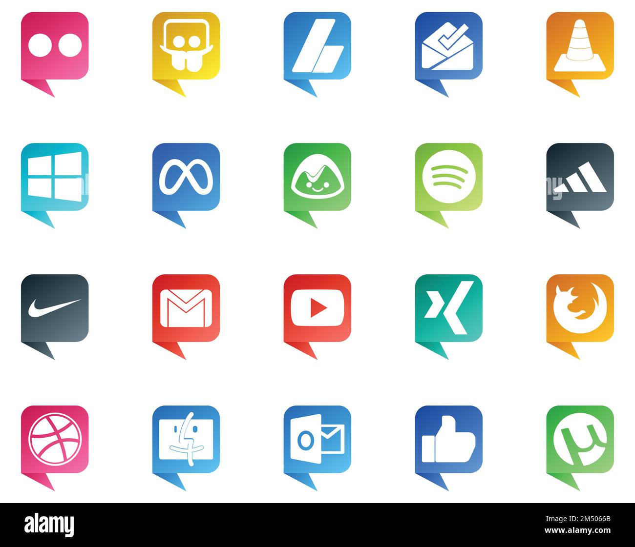 20 Social Media Speech Bubble Style Logo like mail. gmail. windows. nike. spotify Stock Vector