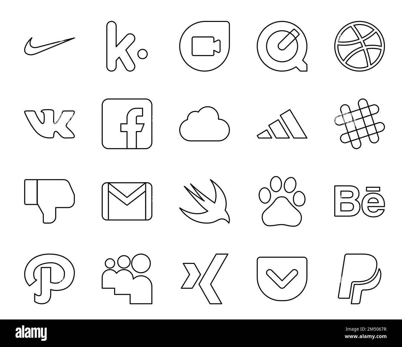 20 Social Media Icon Pack Including behance. swift. adidas. mail. gmail Stock Vector