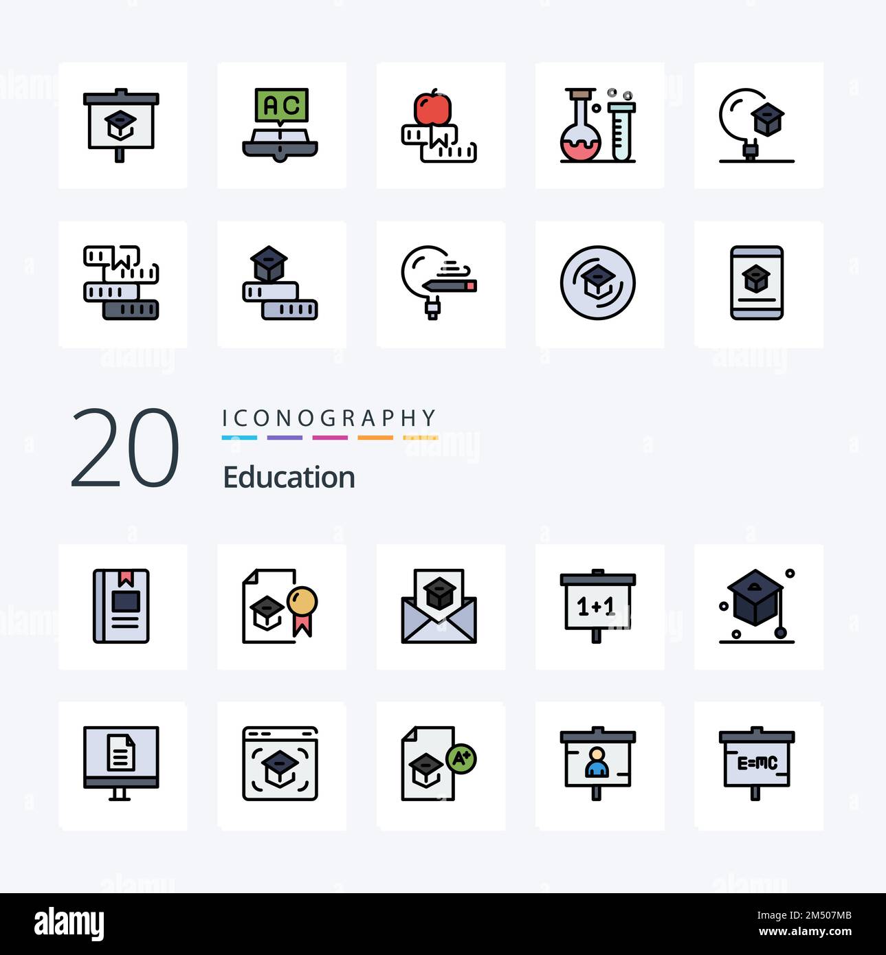 20 Education Line Filled Color icon Pack like school education study ...
