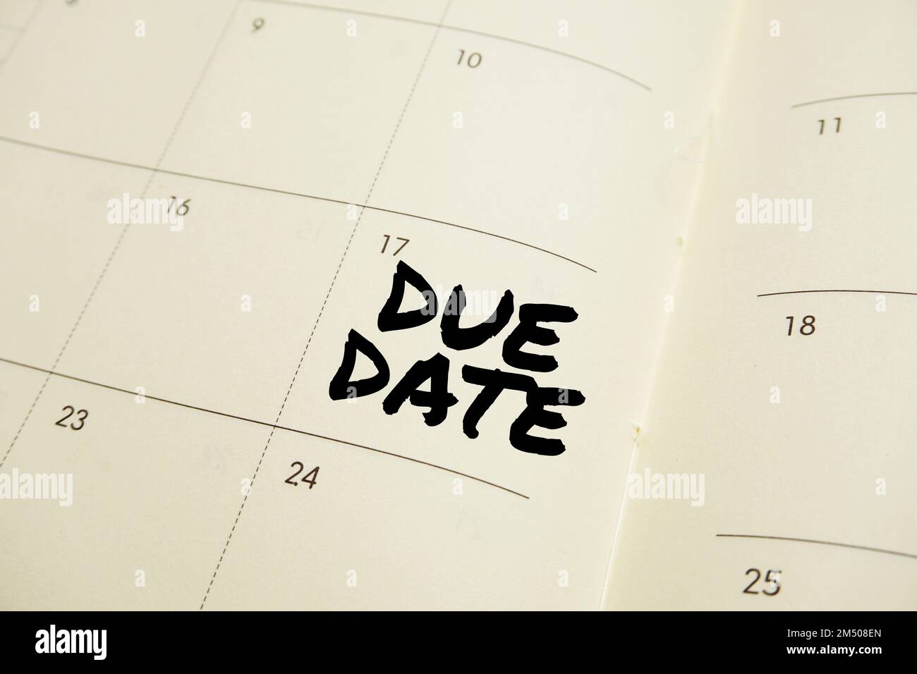 Due Date typography text on schedule planning Stock Photo Alamy