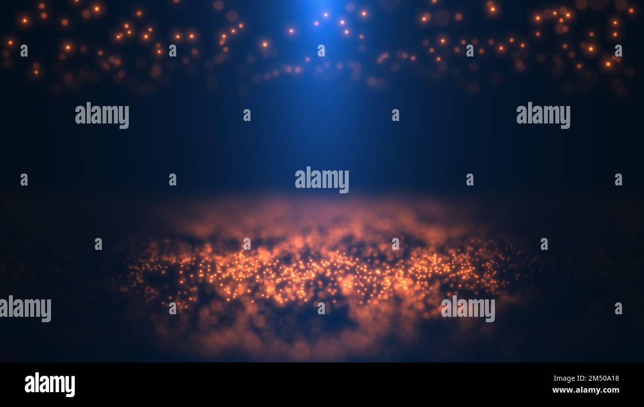 Golden lights with bokeh on a blue night background Stock Photo - Alamy
