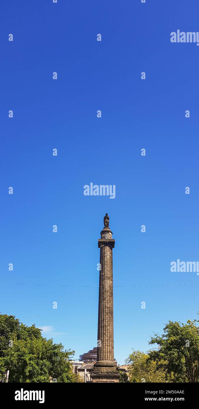 A low-angle vertical view of the ancient Melville Monument in the