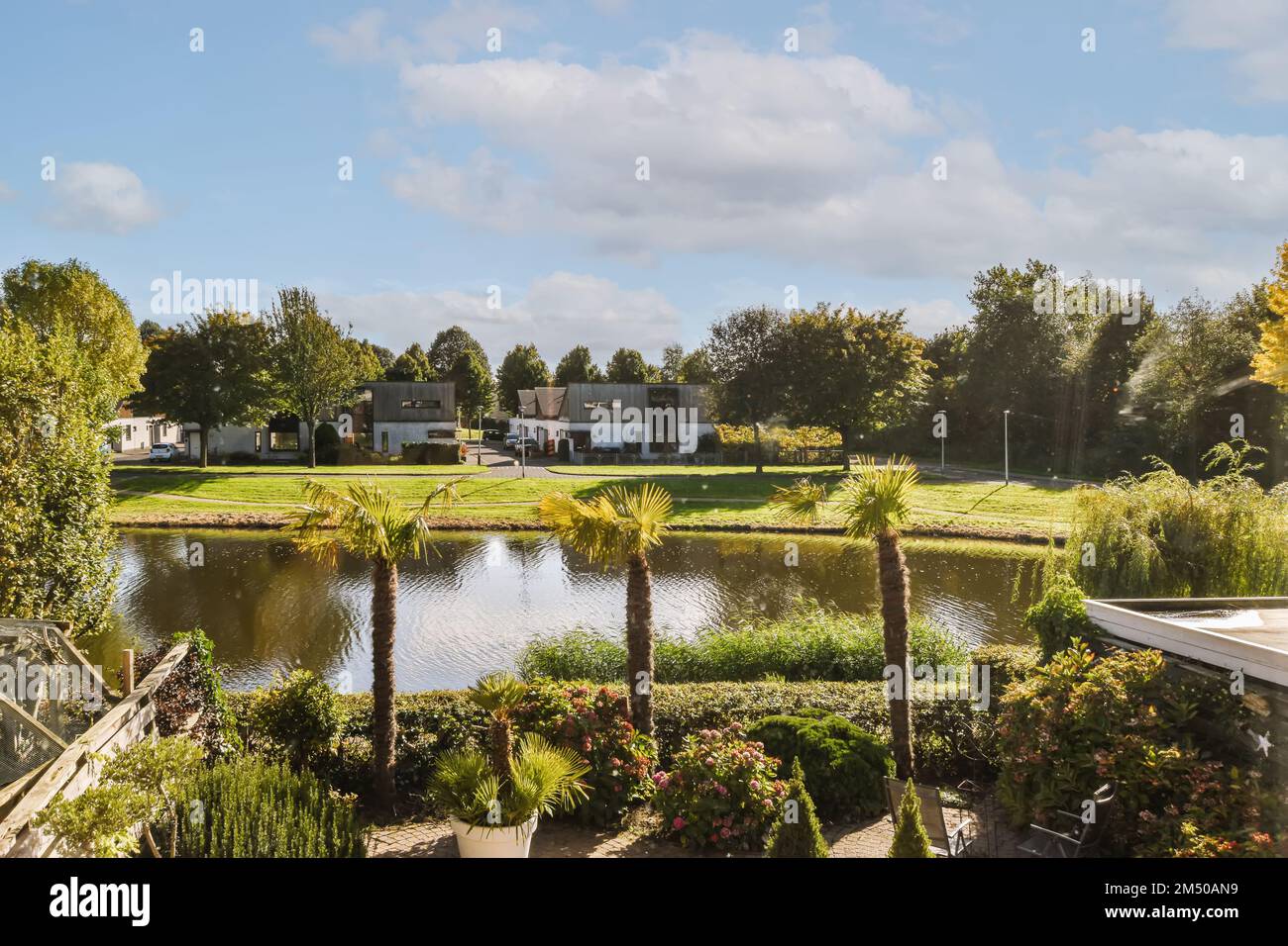 the back garden and pond at stowe's country house, an award winning holiday rental property in