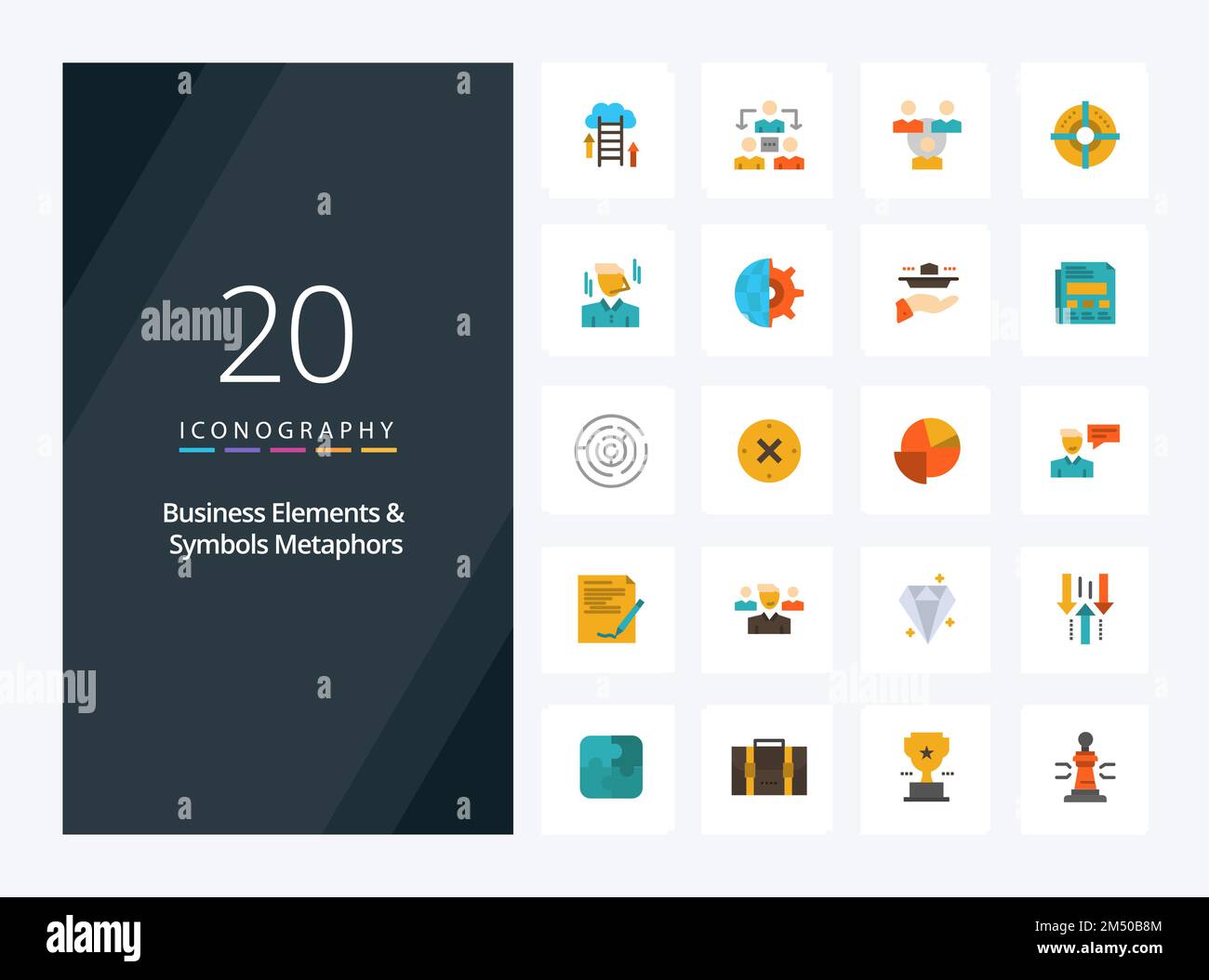 20 Business Elements And Symbols Metaphors Flat Color icon for presentation Stock Vector