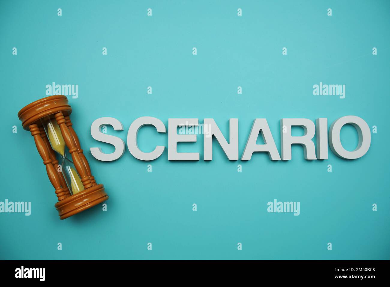 Scenario alphabet letters on blue background Stock Photo