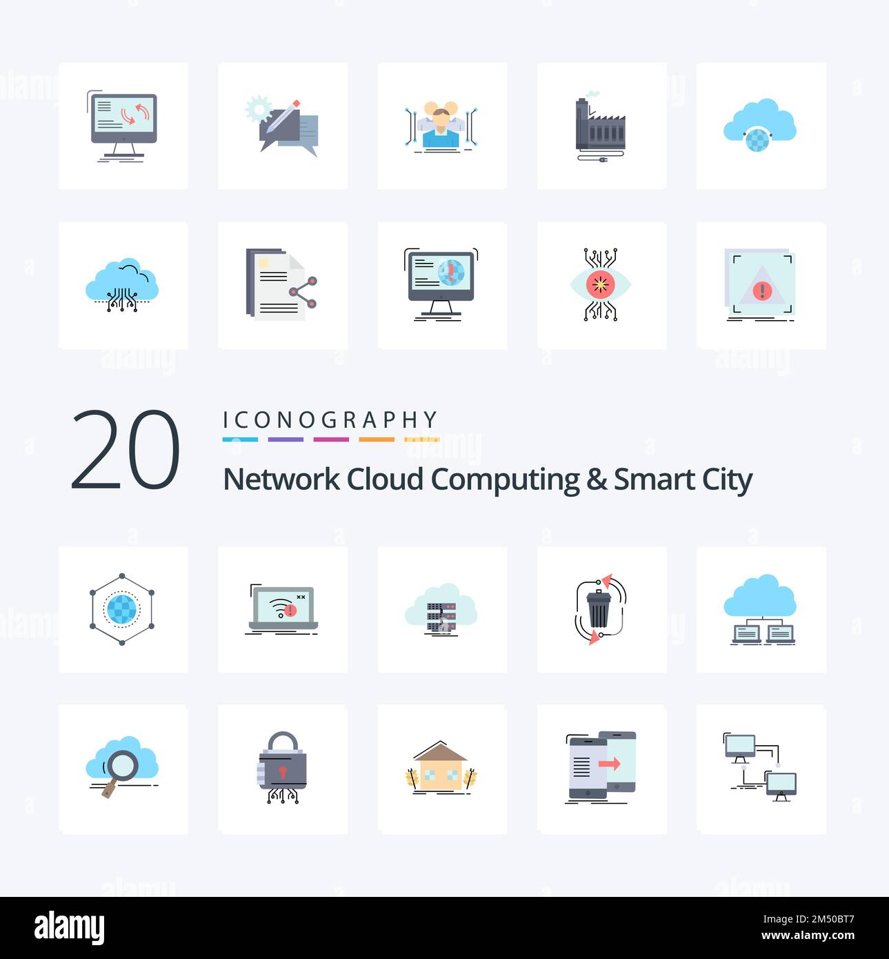 20 Network Cloud Computing And Smart City Flat Color icon Pack like ...
