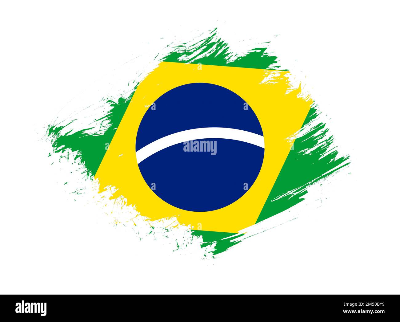 Brazil flag with abstract paint brush texture effect on white
