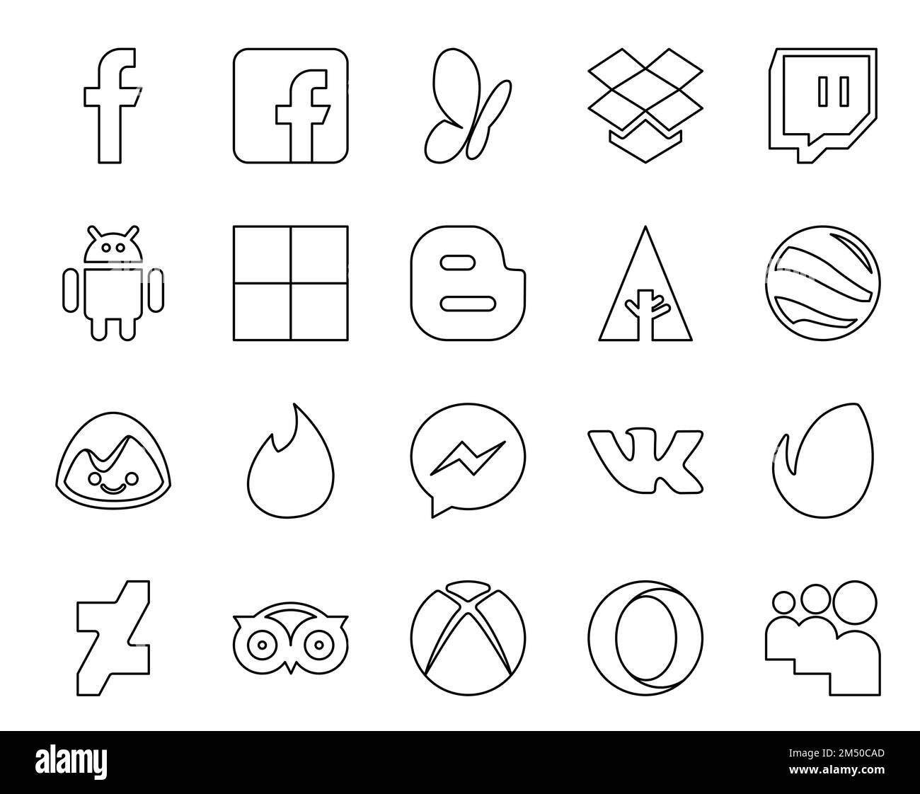 20 Social Media Icon Pack Including xbox. tripadvisor. google earth. deviantart. vk Stock Vector
