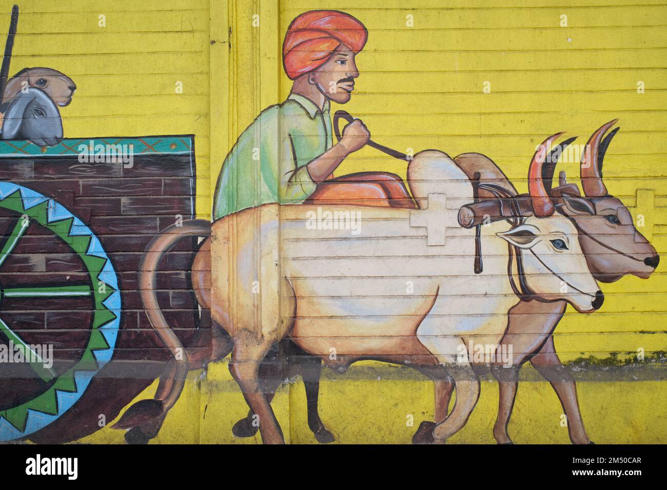 A colorful wall painting in the Byculla area of Mumbai, India