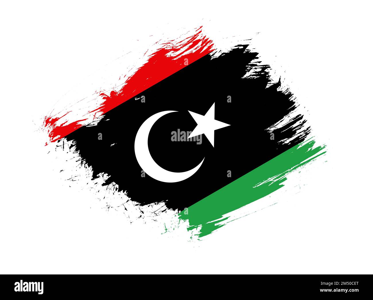 Libya flag with abstract paint brush texture effect on white background ...