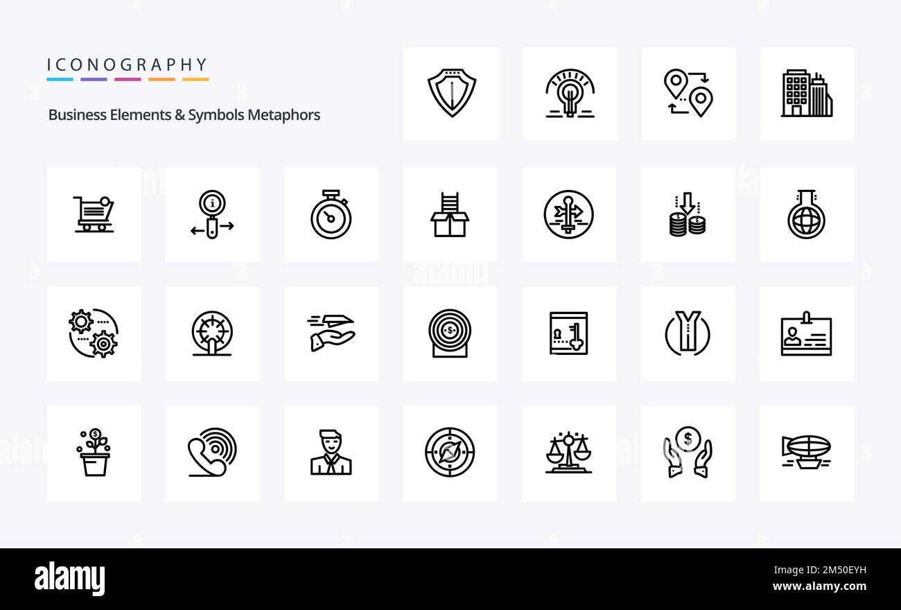 25 Business Elements And Symbols Metaphors Line icon pack Stock Vector
