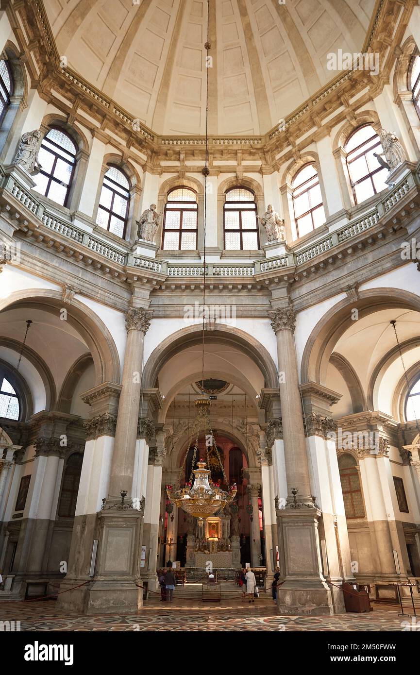 Interior vertical view of the altar of the Basilica Santa Maria della Salute, Venice, Italy, Veneto Stock Photo