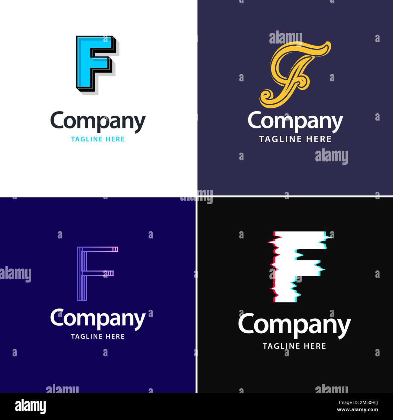 Letter F Big Logo Pack Design Creative Modern logos design for your business Stock Vector