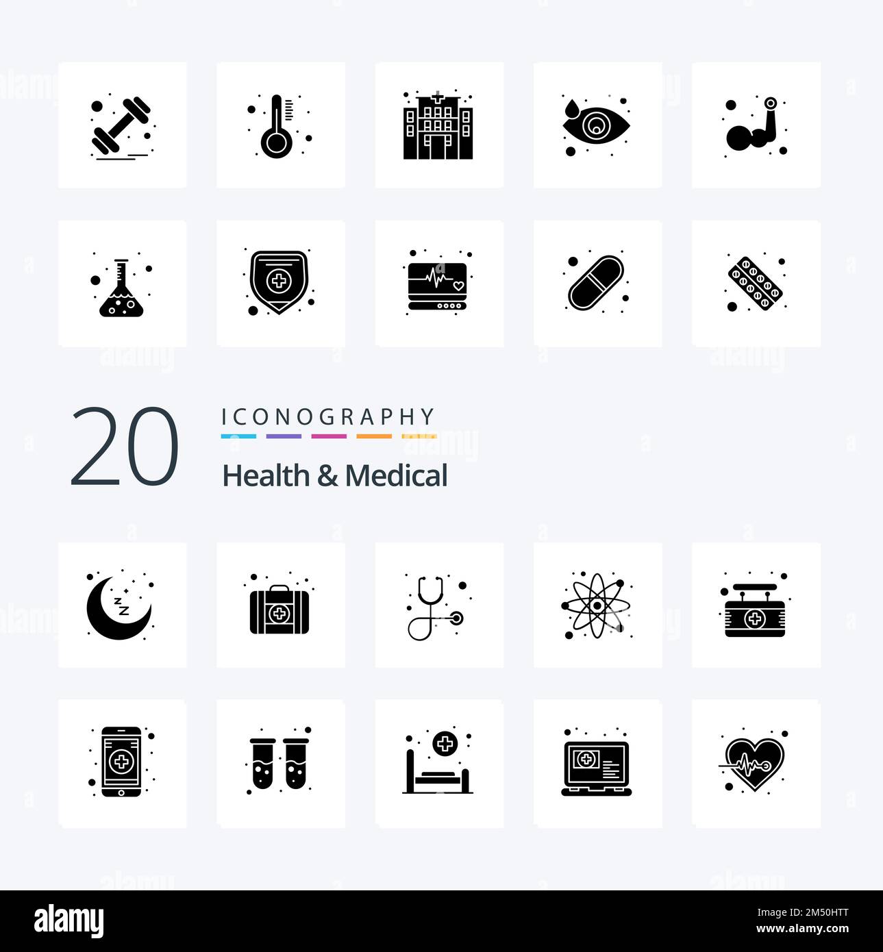 20 Health And Medical Solid Glyph icon Pack like sign hospital