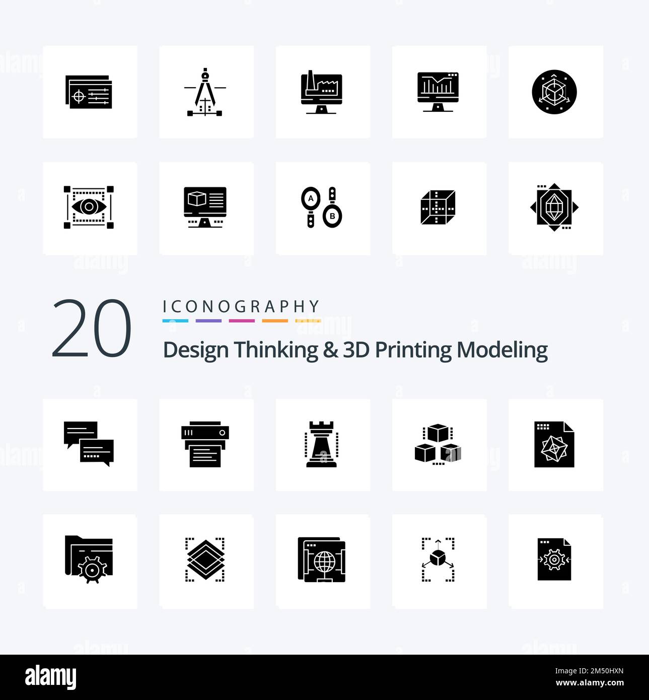 20 Design Thinking And D Printing Modeling Solid Glyph icon Pack like ...