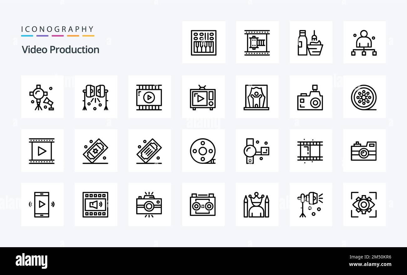 25 Video Production Line icon pack Stock Vector