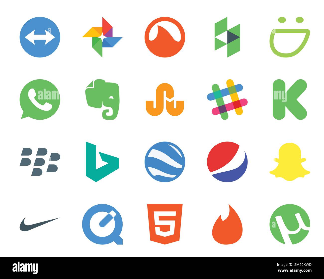 20 Social Media Icon Pack Including quicktime. snapchat. slack. pepsi. bing Stock Vector