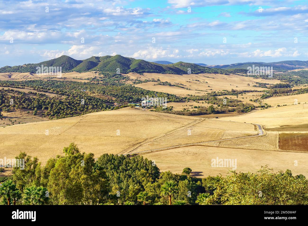 Landscape of countryside and mountains in the valley of the Sierra de Grazalema in Cadiz, Spain. Stock Photo