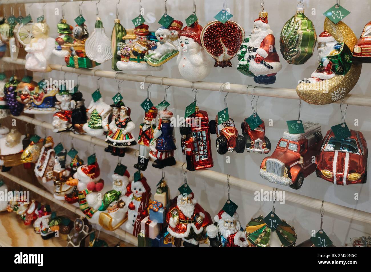 Christmas Winter sale with xmas tree ornaments, gifts, toys and