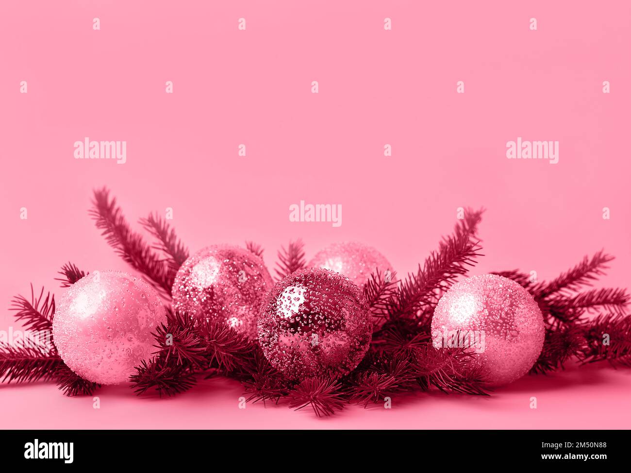 Abstract glitter glass Christmas tree and baubles background with copy space. Toned in trendy