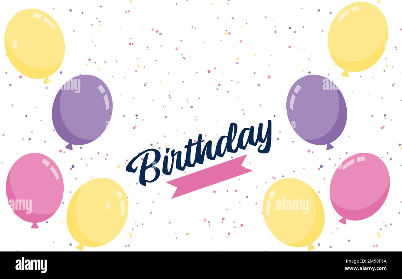 Happy Birthday lettering text banner with balloon Background Stock Vector