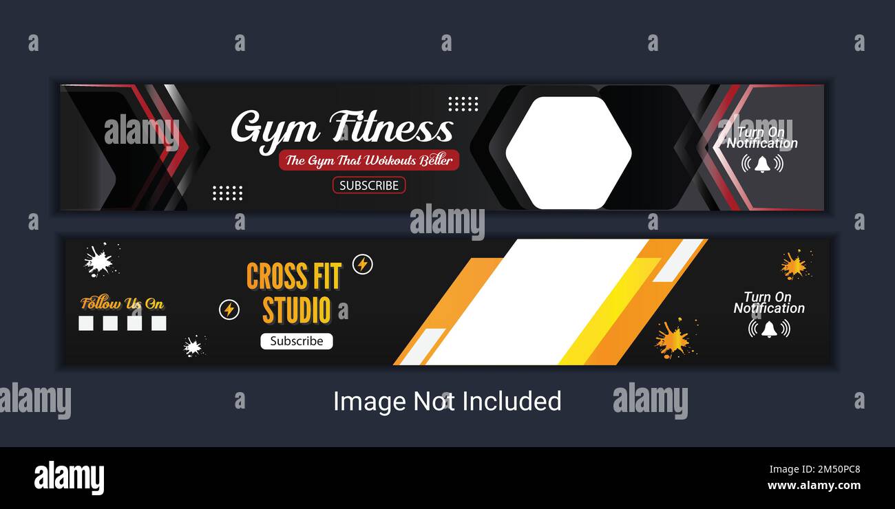 YouTube banner design for gym and fitness blog Stock Vector