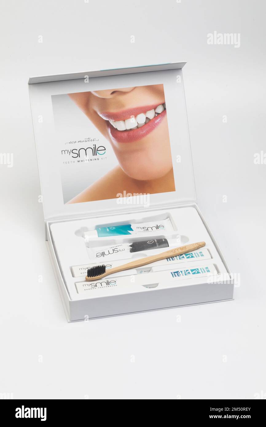 A mysmile teeth whitening kit and tooth brush Stock Photo